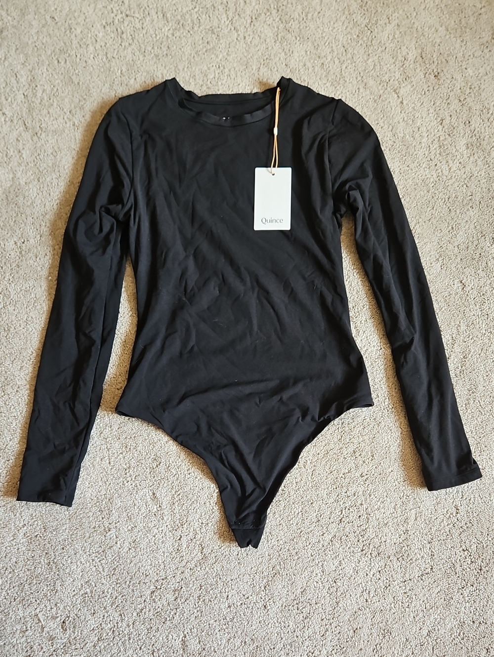 Quince Black Long-Sleeve Crew Bodysuit